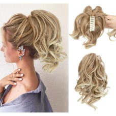 Claw Clip Short Ponytail Hair Extensions DIY Bendable Metals Messy Bun Hair Piece for Women Wavy Curly Synthetic Fake Hairpieces Golden Blonde and Beach Blonde Tips Claw Clip Short Ponytail Hair Extensions DIY Bendable Metals Messy Bun Hair Piece for Women Wavy Curly Synthetic Fake Hairpieces Golden Blonde and Beach Blonde Tips