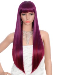 Peluca corta y recta para el cabello de la parte media de largo medio con flequillo Pelucas sintéticas resistentes al calor para mujeres con gorro de peluca